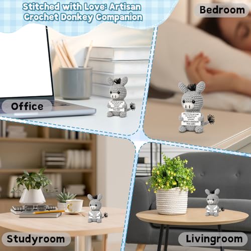 Handmade Crochet Donkey Desk Buddy, Motivational Stress Relief Gift