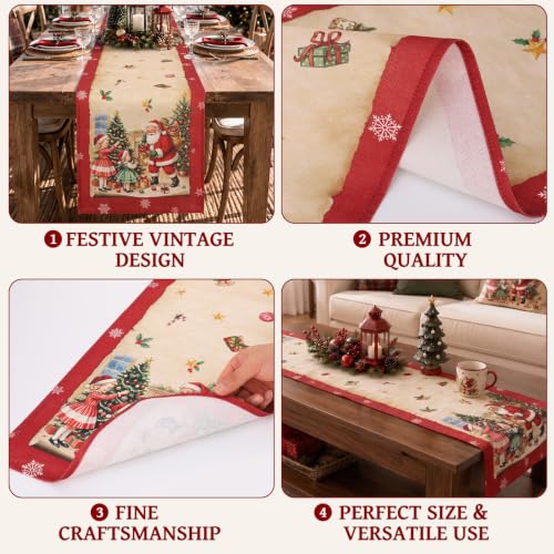 5 Pack Red Vintage Santa Christmas Table Runner and Placemats Set