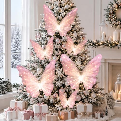 VIHOSE 6-Pack 19.7" x 11.8" Large 3D LED Butterfly Decorations - Gradient Pink