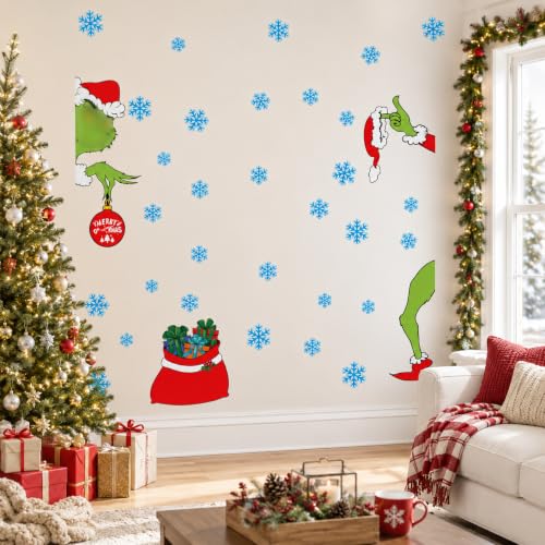 Christmas Door Stickers - 6 Sheets Double-Sided Window Decals for Doors & Glass
