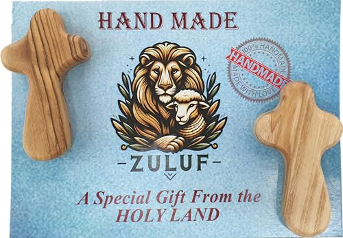 Small Olive Wood Pocket Comfort Crosses - Set of 2 Holy Land Prayer Crosses
