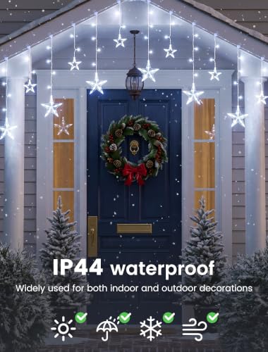 White 126 LED Star Icicle Christmas Curtain Lights 8.2FT with 8 Modes & Timer