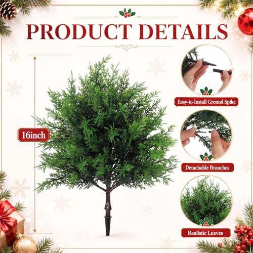 Rivvlive 6-Pack 16-Inch Outdoor Cedar Topiary Trees – Artificial Pathway Planters