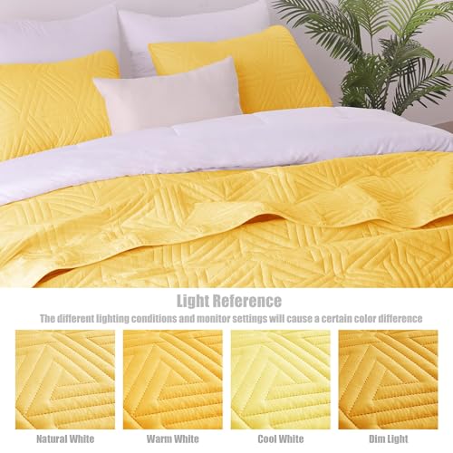 Whale Flotilla Queen Quilt Set - 3-Piece Yellow Geometric Bedspread