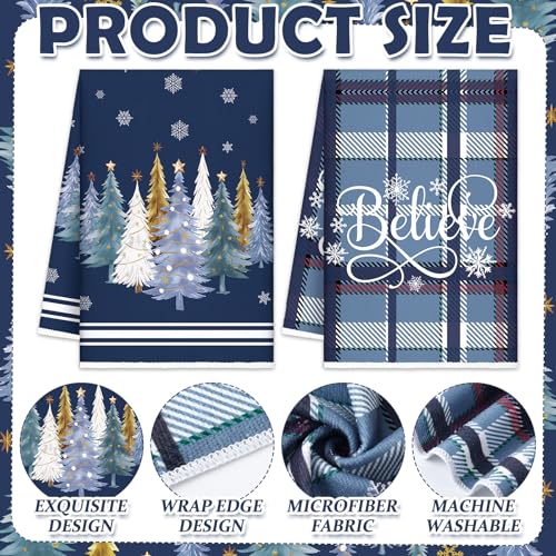 Oudain 6 Pcs Blue Christmas Kitchen Towels - Winter Dish Towel Set