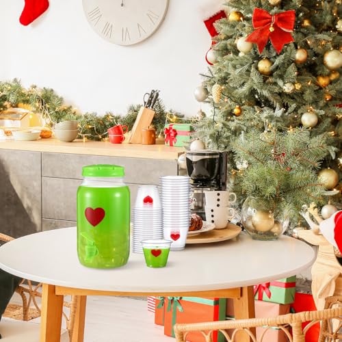 1 Gallon Christmas Punch Drink Dispenser Set with 25 Heart Print Cups