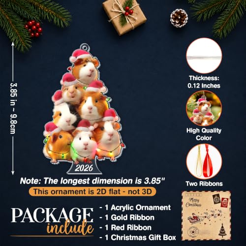 Guinea Pig Tree 2026 Christmas Ornament - Double-Sided Acrylic, 3.85" - HENGAPAMAS (Guinea Pig Variation)