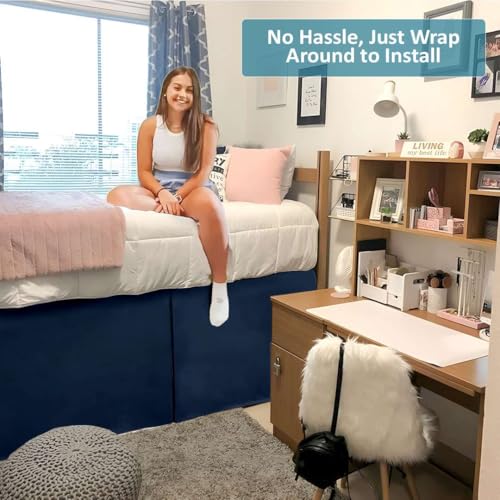 Twin XL Bed Skirt with 32 Inch Drop - Pleated Microfiber Dorm Dust Ruffle