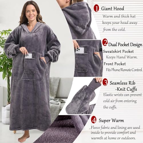 Oversized Wearable Blanket Sweatshirt, Thick Fleece Sherpa Hooded Loungewear