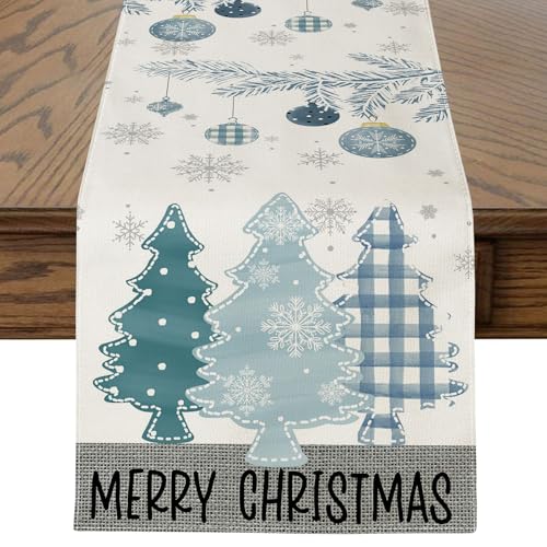 OTOSTAR Tree Blue 13x108 Inch Christmas Table Runner - Blue Pine Trees