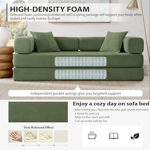 4-in-1 Folding Corduroy Sofa Bed, 78-Inch Convertible Floor Sleeper Couch