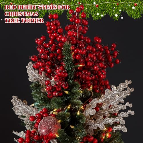 6 Pack Red Berry Christmas Tree Toppers Artificial Floral Picks Holiday Decor