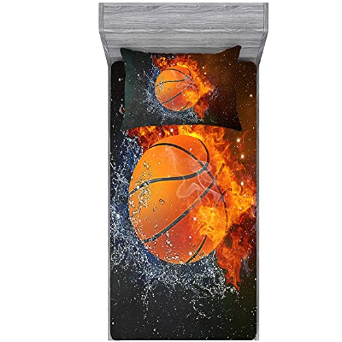 Basketball Twin Fitted Sheet Set - Ice Flame Galaxy Bedding for Kids