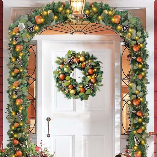 WANNA-CUL Pre-Lit 6ft Copper Gold Christmas Garland with 30 LED Lights - Variation 07