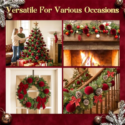 Hoslipoper Red Velvet Christmas Ornaments Set of 15 - Holiday Tree Decorations