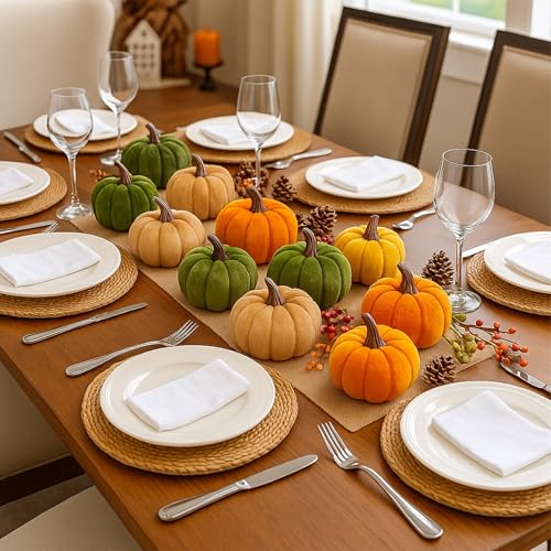 12-Piece Velvet Artificial Pumpkins for Fall and Thanksgiving Decor
