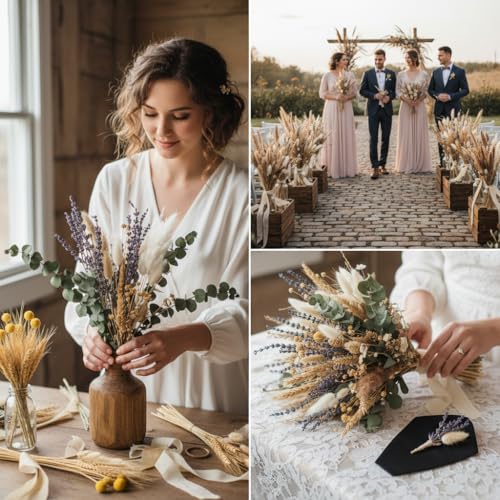500-Piece Dried Pampas Grass Bouquet - 17-Inch Boho Floral Decor