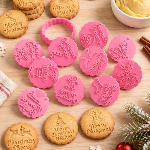 Christmas Cookie Cutters with Stamp - 10pc Plastic Bakeware Set