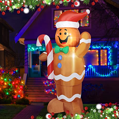 WAYDEKO 5ft Christmas Inflatable Gingerbread Man Yard Decor with Lights