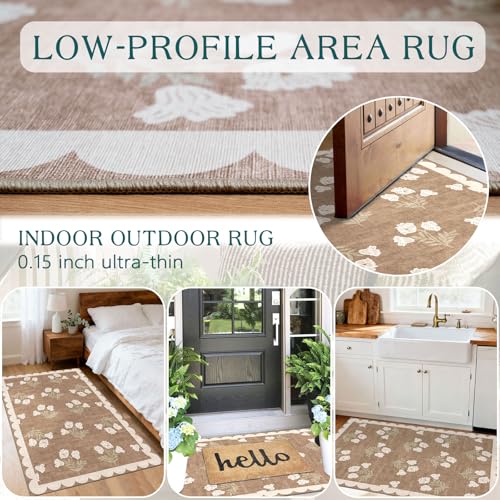 Floral Indoor Outdoor Rug 28" x 43" Non-Slip Washable Farmhouse Mat