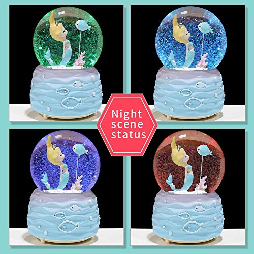 Mermaid Snow Globe Musical Box with Color-Changing LED Lights