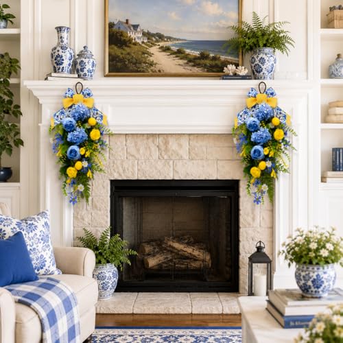 Lemon Floral Teardrop Swag Set, 2-Piece Chinoiserie Porch Door Decor