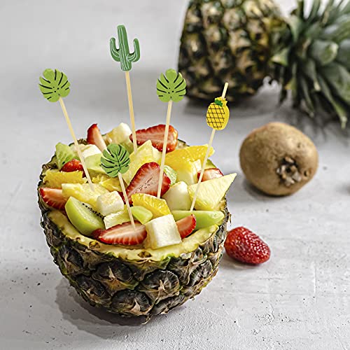 Minisland Monstera Leaf Cocktail Picks - Fancy Bamboo Toothpicks for Appetizers, 100 Count (MSL174-Monstera Leaf)