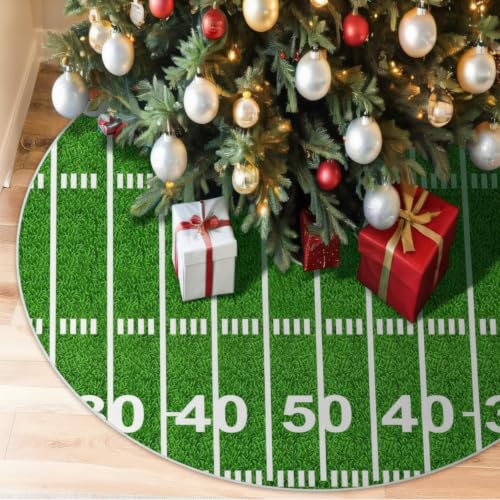 Realspring 60 Inch Football Field Christmas Tree Skirt Green Grass Sport