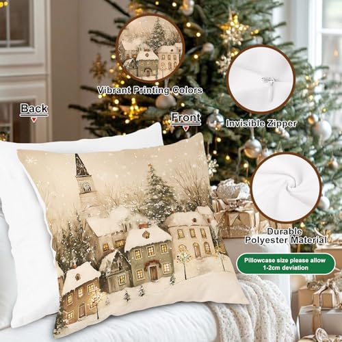 Lanpn 24x24 Christmas Throw Pillow Covers Set of 4 - Snowman Santa Reindeer Holiday Decor