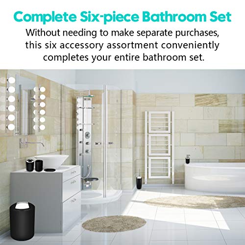 6-Piece Plastic Bathroom Accessory Set with Trash Can, Black