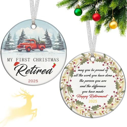qiyeyeye My First Christmas Retirement Ornament 2025 – Double-Sided Ceramic Gift Boxed