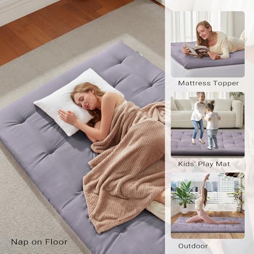 Japanese Floor Futon Mattress Twin Size, Foldable Roll Up Sleeping Pad Grey