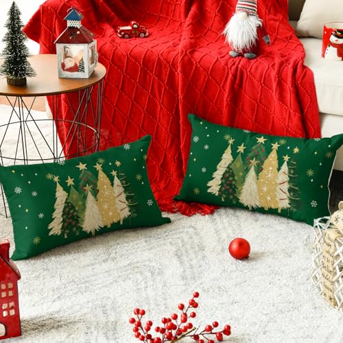 AVOIN Colorlife Christmas Tree Throw Pillow Covers 20 x 12 in, Set of 2, Green Snowflake