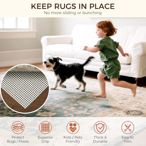Non-Slip Rug Pad for Hardwood Floors 8x10 Ft - Extra Thick Underlay