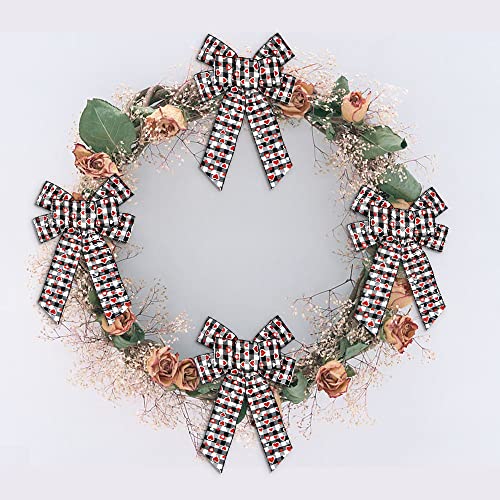 Hying Valentine's Day Wreath Bows Set - Buffalo Plaid & Glitter Red Heart, Style 4