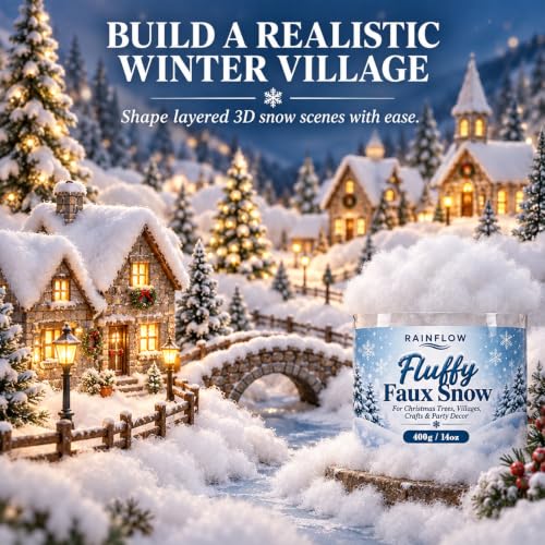 RAINFLOW 14 OZ Fake Snow Cotton Fluff for Christmas & Winter Decor