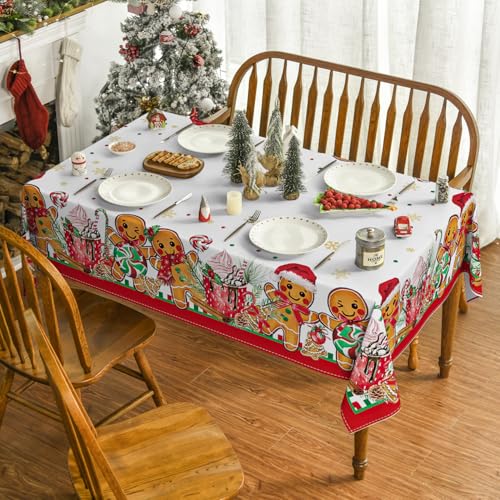 Horaldaily Christmas Tablecloth 60x60 Inch Square - Gingerbread Man, White/Red