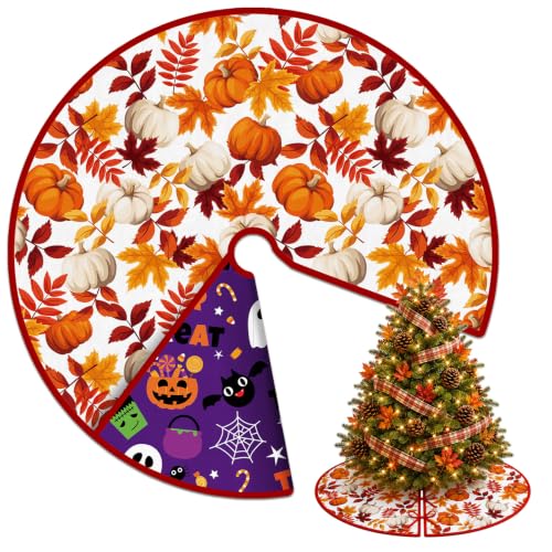 15-Inch Mini Fall & Halloween Tree Skirt - Reversible Double-Sided Mat