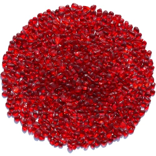 Red Clear Glass Pebbles Gemstones - 14oz Aquarium Rocks & Vase Fillers