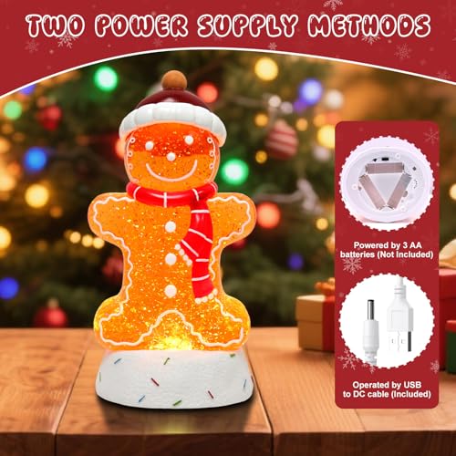 Gingerbread Musical Christmas Snow Globe Lantern with LED Lights & 6H Timer