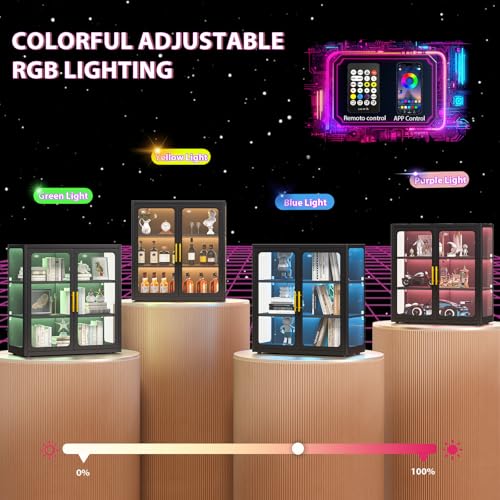 4-Tier Glass Display Cabinet with RGB LED Lights, 34-Inch Curio Showcase