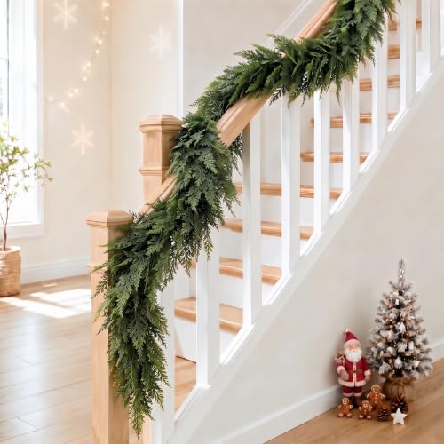 SYLVANEX 2-Pack 9FT Artificial Cedar Garland Christmas Decorations Dense & Lifelike