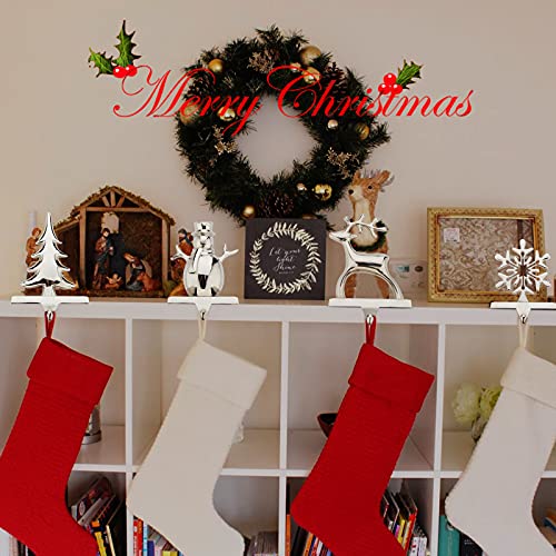 Set of 4 Metallic Christmas Stocking Holders for Mantel, Silver