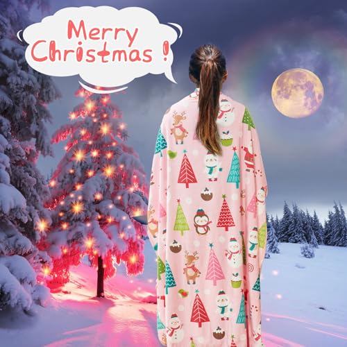 Pink Christmas Throw Blanket 50x60in for Women Girls - Cozy Holiday Decor