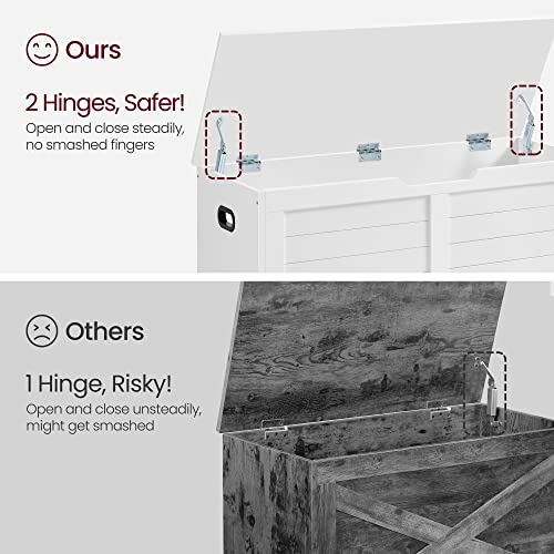 Farmhouse Storage Bench with Safety Hinges, Cloud White Entryway Trunk