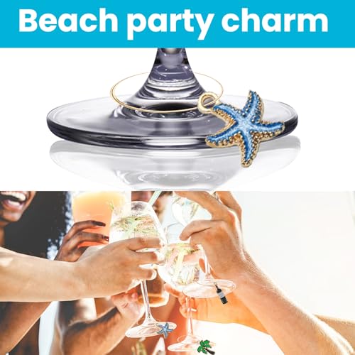 Beach Themed Wine Glass Charms Set of 30 - Drink Markers for Stem Glasses