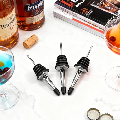 3-Pack Stainless Steel Liquor & Oil Pour Spouts with Dust Caps – Fast-Flow Bottle Dispensers