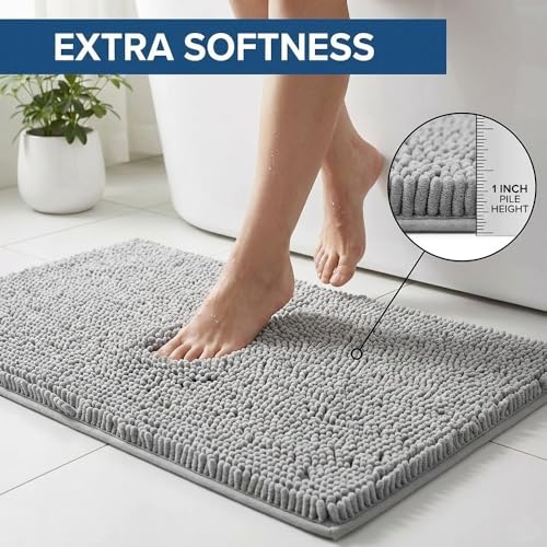 Catabatic 2-Piece Chenille Bathroom Rug Set, Non-Slip Absorbent Bath Mat
