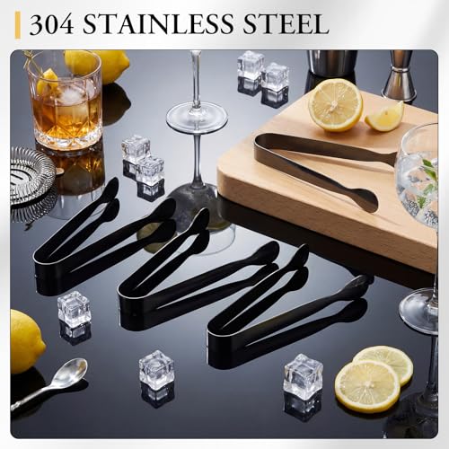 Thenshop Black Mini Stainless Steel Serving Tongs - 24 Pack, 4.25 Inches for Food & Party Use