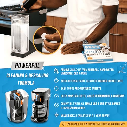 Coffee Machine Descaler Tablets 24 Pack - Universal Espresso & Drip Cleaner